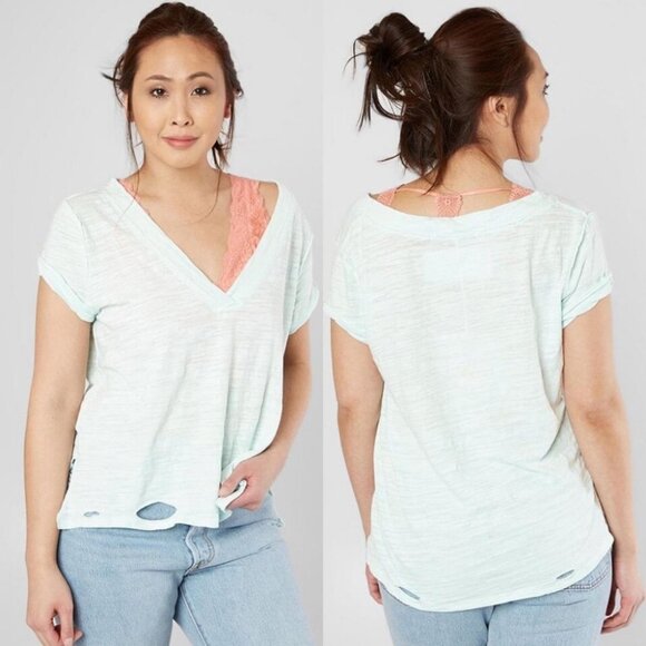 NWT Free People Sundance Tee Light Teal Slouch Size Small New With Tags Boho Top - Picture 5 of 7